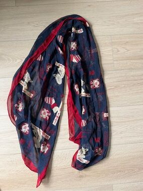 Tanner French Silk Navy & Red Patterned Lightweight Scarf